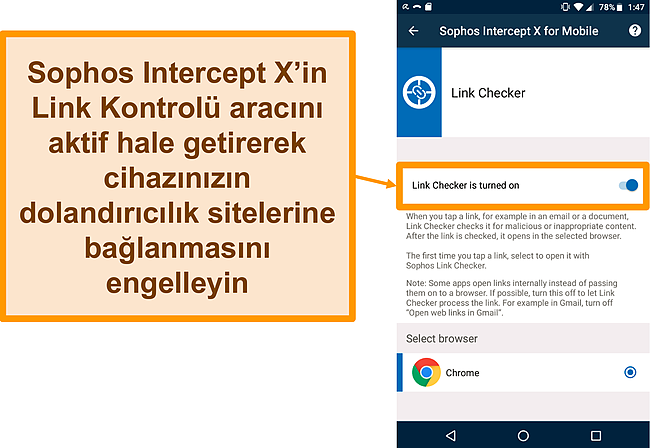 Sophos Intercept X'in ücretsiz Android uygulamasındaki Link Checker'ın ekran görüntüsü
