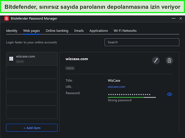 Bitdefender'ın şifre yöneticisinin ekran görüntüsü.