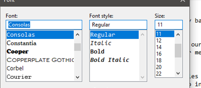 notepad font options