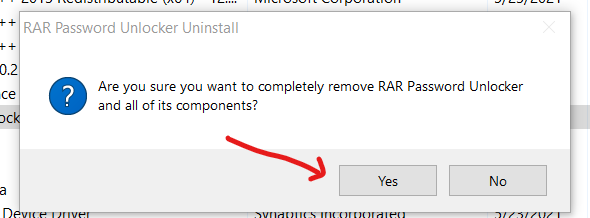 uninstall WinRAR password unlocker