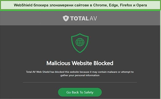 Екранна снимка на потребителския интерфейс на доставчика на TotalAV на смартфон, таблет и десктоп.