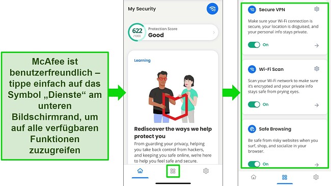 Bild der einfach zu navigierenden McAfee-App von Best AVs für iOS