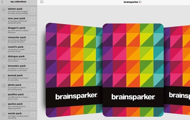 Screenshot of the Brainsparker Creativity Cards app.