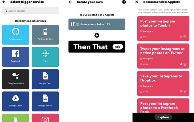 Screenshot of the IFTTT app