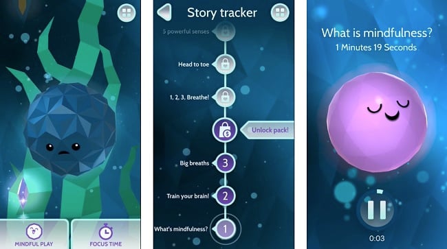 Screenshots of the Mindful Powers app.