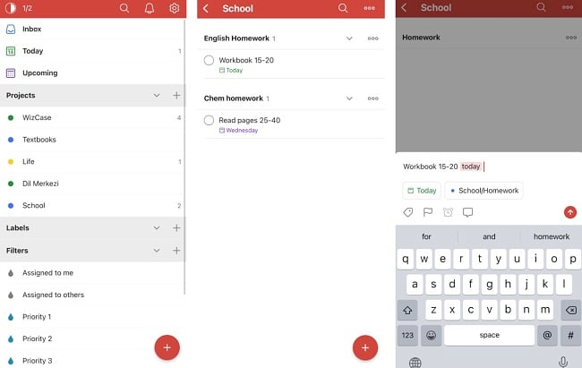 Screenshots of the Todoist app.