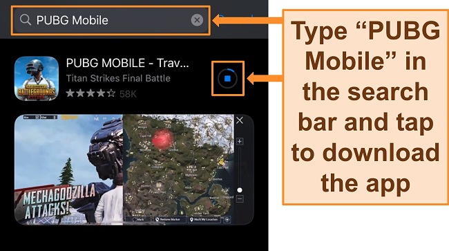 Screenshot of PUBG Mobile downloading from the Apple App Store.