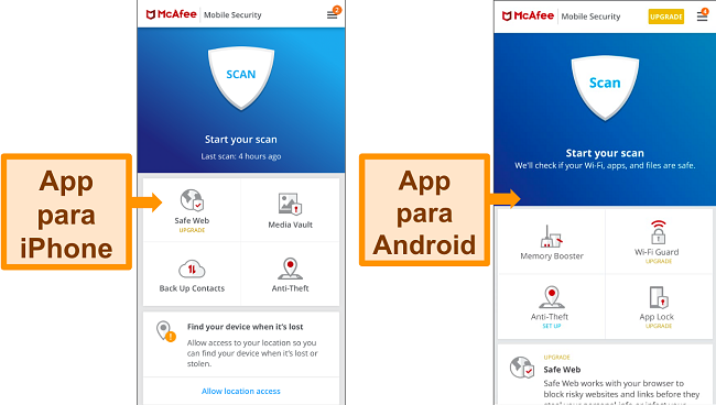 Captura de pantalla de la aplicación para Android e iOS de McAfee