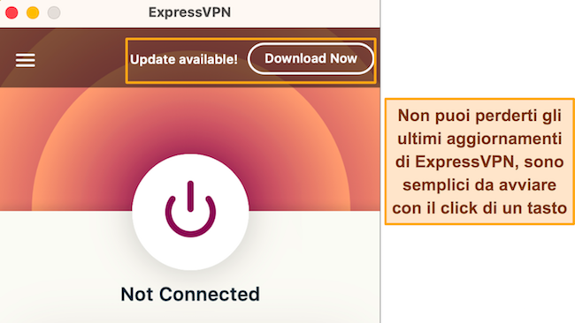 Screenshot della notifica di aggiornamento dell'app su ExpressVPN