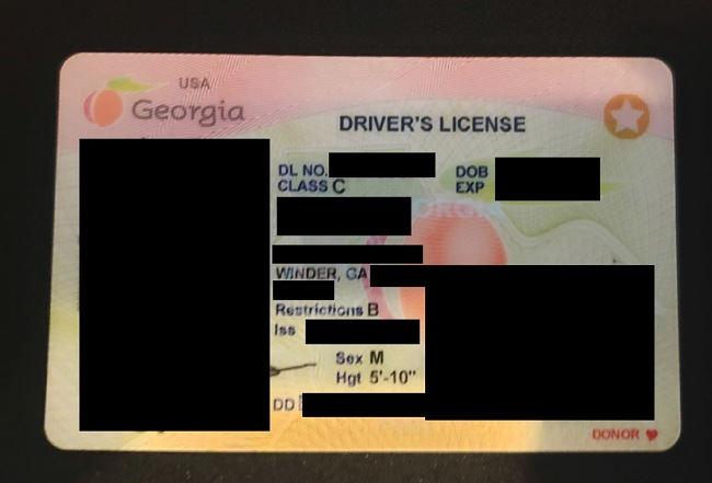 An example of exposed documents: a drivers license
