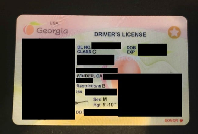 An example of exposed documents: a drivers license