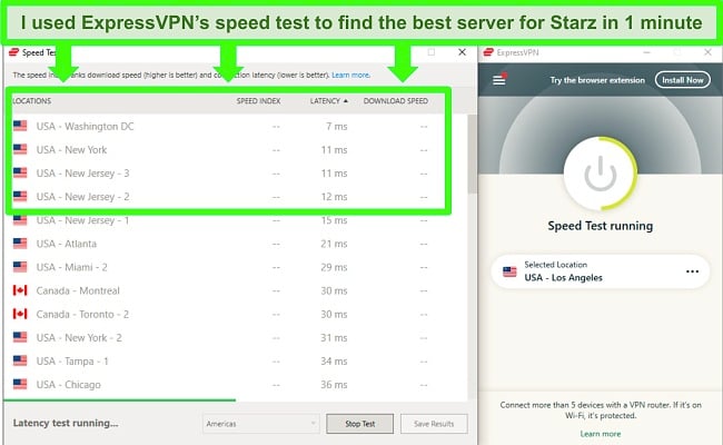 Screenshot of a partially-completed speed test in ExpressVPN's Windows app