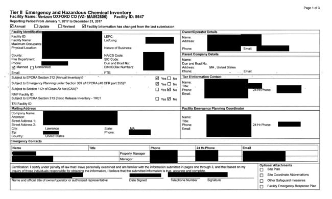 Example of Leaked Documents: an emergency and hazardous chemical inventory form