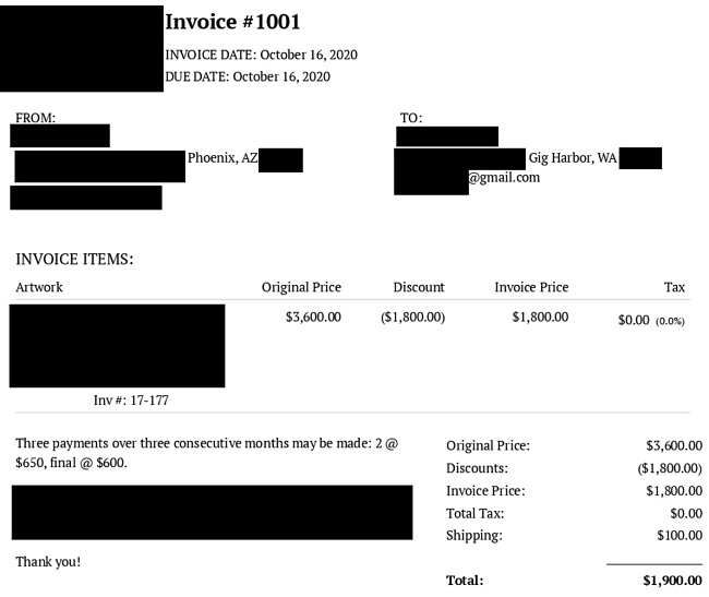 Examples of invoices (personal details redacted) part 2