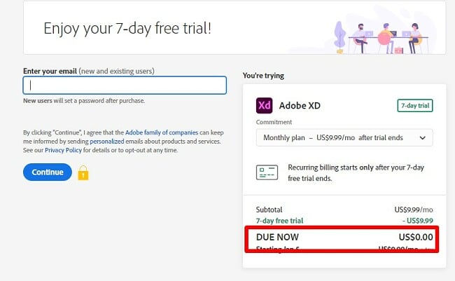 ניסיון חינם של Adobe XD