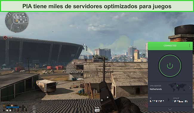Captura de pantalla de Call of Duty: Warzone con una conexión PIA.