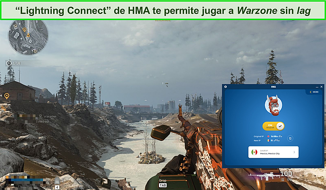 Captura de pantalla de Call of Duty: Warzone con una conexión HMA.