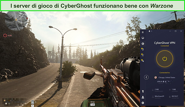 Screenshot di Call of Duty: Warzone con una connessione CyberGhost.