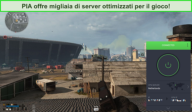 Screenshot di Call of Duty: Warzone con una connessione PIA.