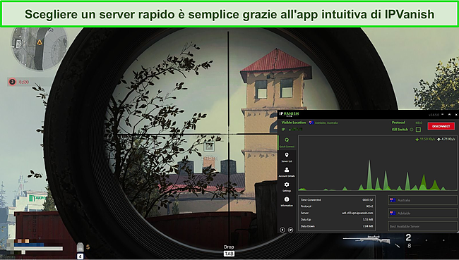 Screenshot di Call of Duty: Warzone con una connessione IPVanish.