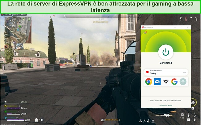 La rete di server di ExpressVPN è ben attrezzata per i giochi a bassa latenza