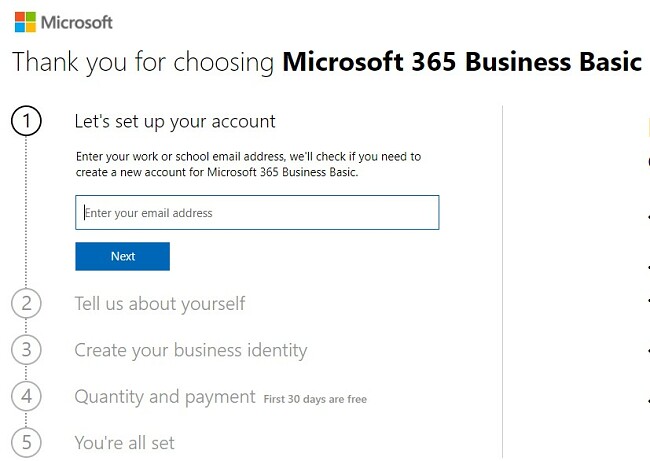 Setup Basic Business account