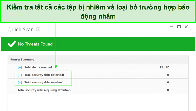 Ảnh chụp màn hình nơi kiểm tra danh sách các tệp bị nhiễm sau khi quét toàn bộ