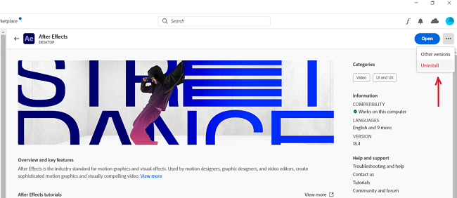 Adobe After Effect uninstall from cloud desktop