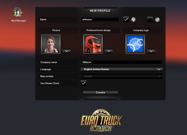 Screenshot van de Euro Truck Simulator 2 applicatie