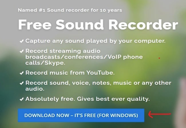 Free Sound Recorder download page