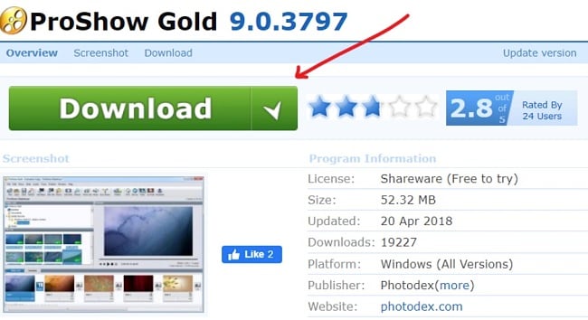 ProShow Gold download page