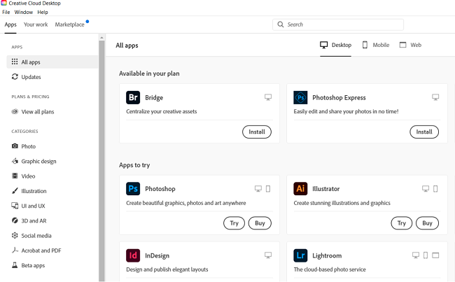 Screenshot of getting started with Adobe Creative Cloud