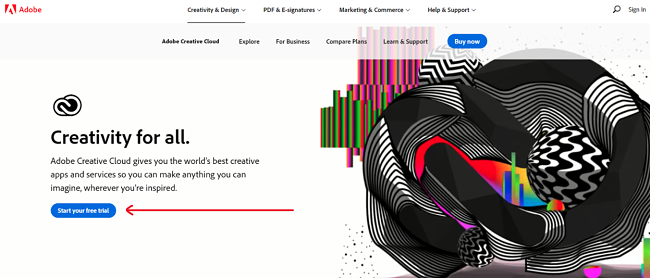 Screenshot of Adobe Creative Cloud home page