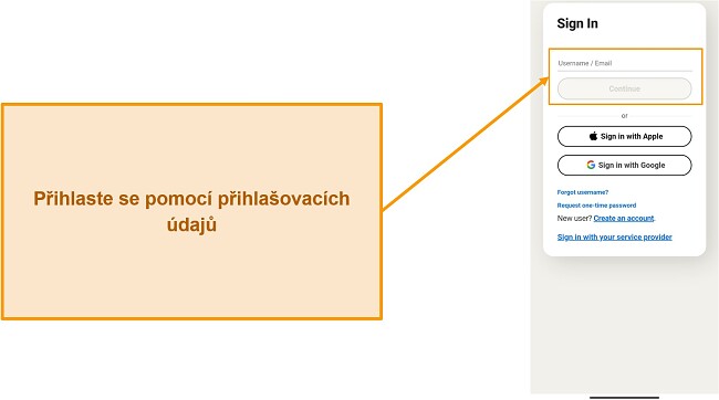 Snímek obrazovky přihlašovací stránky Norton Mobile Security