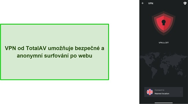 Snímek obrazovky VPN společnosti TotalAV na Androidu