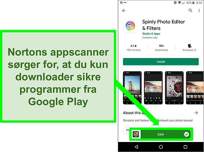 Skærmbillede af en app i Google Play -butikken bliver markeret som 