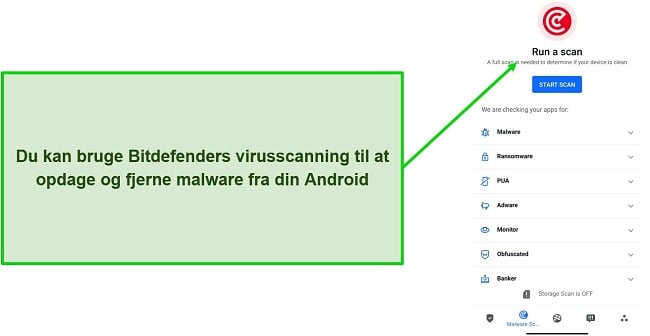 Skærmbillede af Bitdefender Mobile Securitys virusscanning