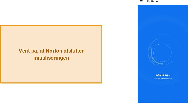 Skærmbillede af Norton Mobile Security initialisering for første gang