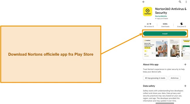 Skærmbillede af Nortons officielle app i Google Play Butik