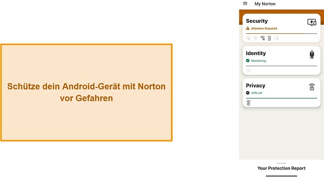 Screenshot des Hauptmenüs von Norton Mobile Security