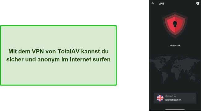 Screenshot des VPN von TotalAV auf Android