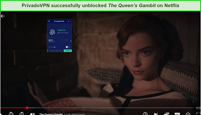 a screenshot of The Queen's Gambit on Netflix while using PrivadoVPN