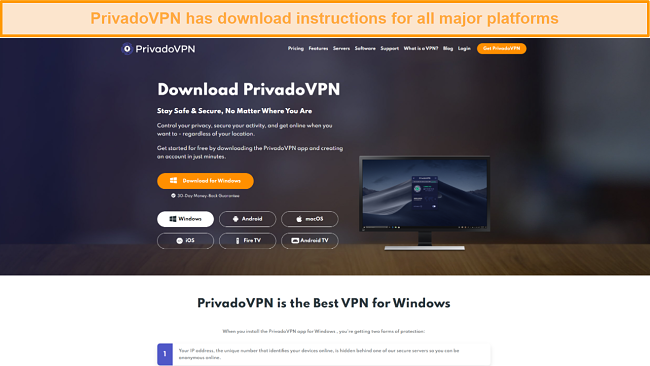 a screenshot of PrivadoVPN's download page
