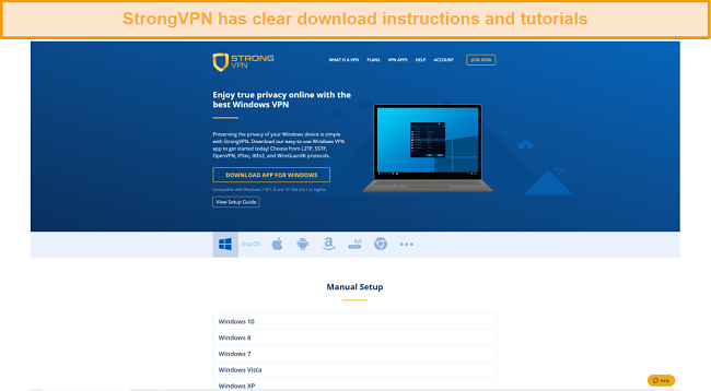 A screenshot of StrongVPN's download instructions