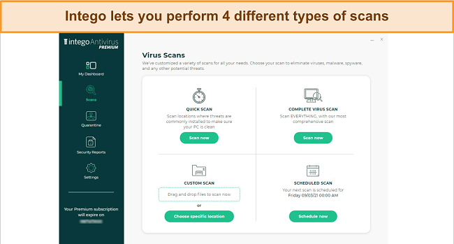 Alt text: Screenshot of Intego's Scans tab in its Windows app