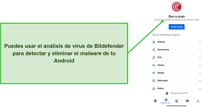 Captura de pantalla del análisis de virus de Bitdefender Mobile Security