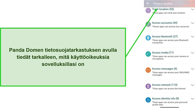 Näyttökaappaus Panda Domen Privacy Auditor -ominaisuudesta