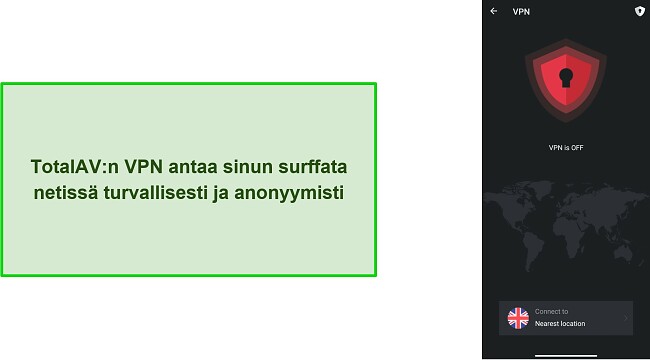 Kuvakaappaus TotalAV:n VPN:stä Androidissa