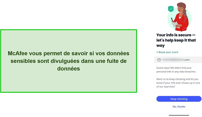 Capture d'écran du vérificateur de violation de données de McAfee