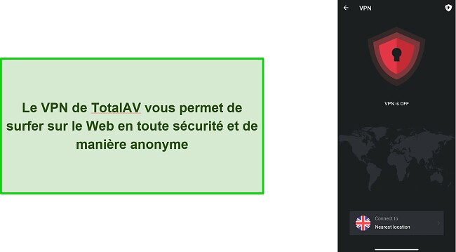 Capture d'écran du VPN de TotalAV sur Android